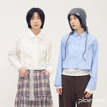 plain-me [SAAKO 抽繩寬袖] 襯衫 女生襯衫 長袖襯衫 休閒襯衫 短版襯衫 [SAA3335-261]