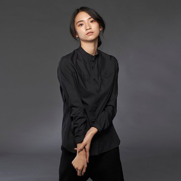 黑色修身黑白拼接襯衫-快乾抗菌機能布料