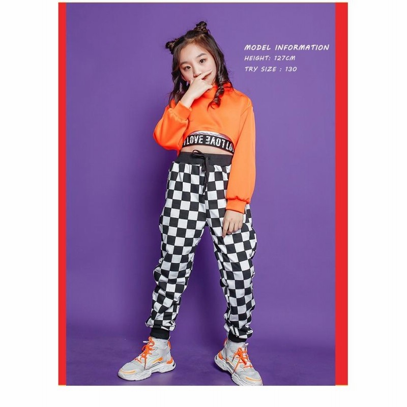 Hiphop ダンス 衣装 キッズ オレンジ 白黒 キッズダンス衣装 ヘソ出しトップス 韓国 ガールズ 通販 Lineポイント最大get Lineショッピング