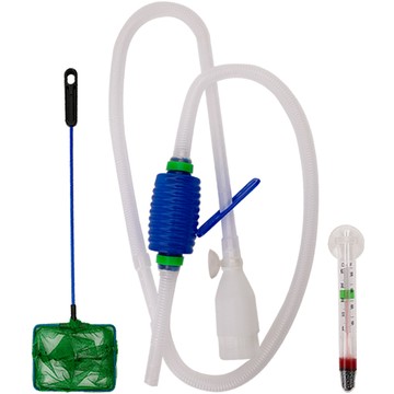 [亞馬遜] 魚缸換水清潔管理 虹吸管+溫度計+魚網套組  1套  M