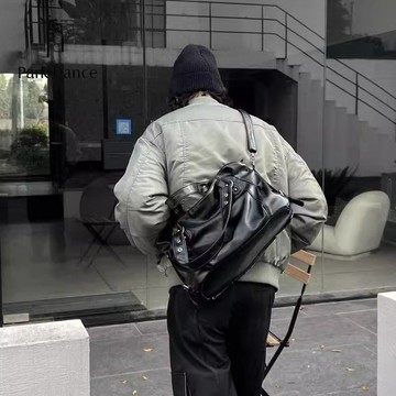高級小衆休閒單肩包復古韓版托特包男斜挎包時髦大容量通勤手提包