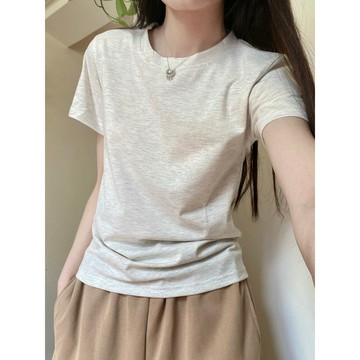 TGNS 正肩T恤 修身上衣 短款上衣 不露腰T恤女 夏天衣服 美式復古 ins風衣服 顯瘦上衣 辣妹上衣 素色上衣
