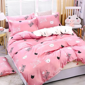 Carolan 頂級舒柔棉床包 + 枕套  單人  貓咪寶貝 粉色
