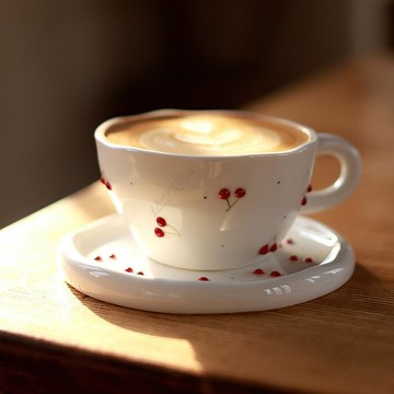 水果咖啡杯復古陶瓷杯櫻桃咖啡杯碟可愛下午茶杯碟