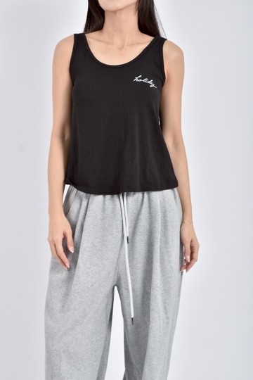 (S) molige棉質無袖背心字母印花黑色上衣