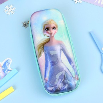 防水3D立體大容量鉛筆盒-卡通人物艾莎-綠色