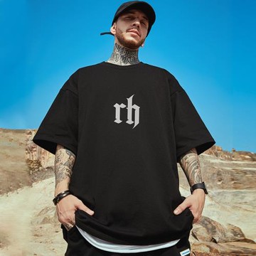 高街潮牌寬松T恤簡約短袖男加肥加大五分袖純棉肥佬大碼男裝夏季