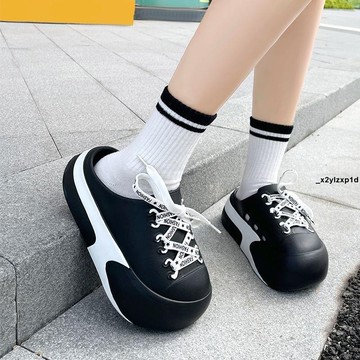 拖鞋 平底涼拖鞋 拖鞋女款夏季新款防滑洞洞外穿時尚厚底增高包頭沙灘女外秋冬款