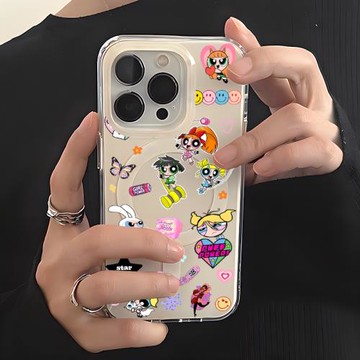 ins可愛卡通飛天小女警適用蘋果16promax手機殼iPhone15磁吸14PLUS保護套13透明magsafe三星S24ULTRA男女日韓