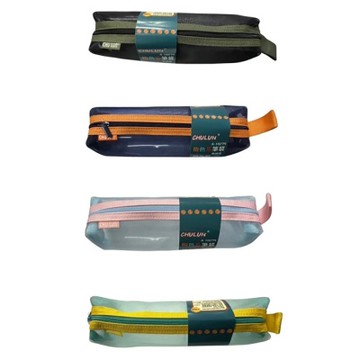 【巨倫】四角形拚色網紗筆袋 收納袋 /個 A-10279