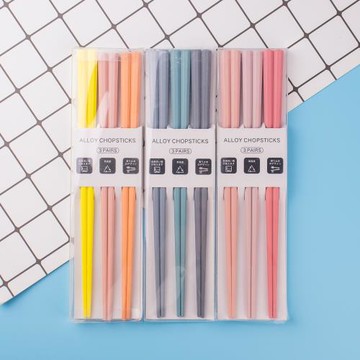 洗碗機可用 莫蘭迪色無漆耐高溫日式八角筷彩色包郵合金筷子藍色