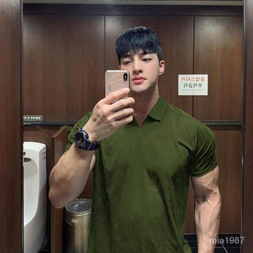 【精品男裝】肌肉健身小V領POLO衫夏季運動翻領短袖男 健身緊身衣跑步訓練服 MEPM