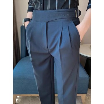 意式那不勒斯西褲男士休閑西裝褲高級感垂感高腰修身小腳九分長褲