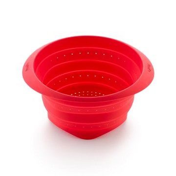 《LEKUE》折疊耐熱矽膠瀝水籃-椒紅23cm-- 瀝水盆 食物濾網 摺疊瀝水