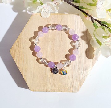 萌萌天然淡粉晶/薰衣草紫晶/爆花白水晶手鍊
