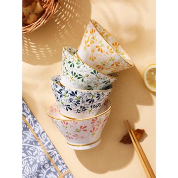 日式斗笠碗家用陶瓷高腳米飯碗面碗創意網紅好看的吃飯碗組合餐具