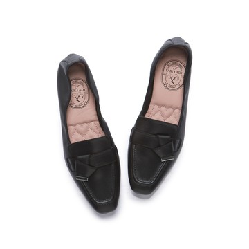 我的旅行日記  簡約扭結羊皮平底樂福鞋 黑 (502927)