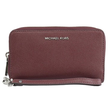 MICHAEL KORS Jet Set荔枝皮革手掛式拉鍊中夾(酒紅)