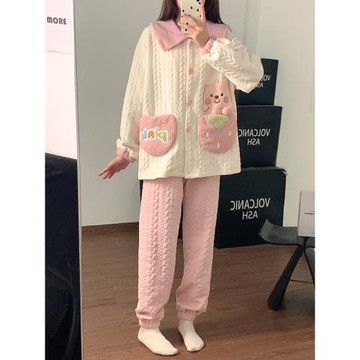 睡衣秋冬季女款2025新款空氣棉夾棉長袖大碼胖mm冬天加厚純棉套裝