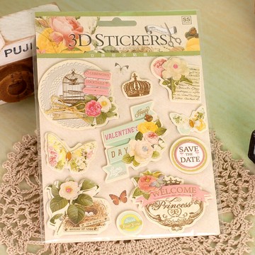 伊和諾卡通創意紙藝DIY配飾配件裝飾貼3D立體層次貼紙SS