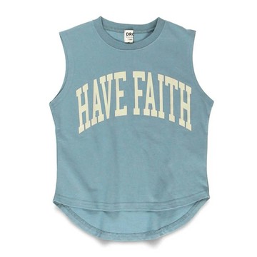 日本 BRANSHES - 簡約英文標語無袖上衣-灰藍