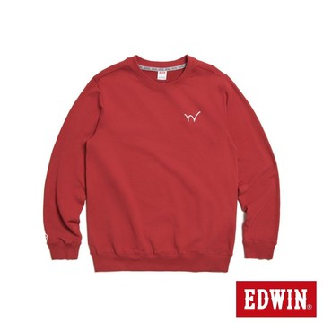 EDWIN 男裝 經典小W繡厚長袖T恤 (暗紅色)