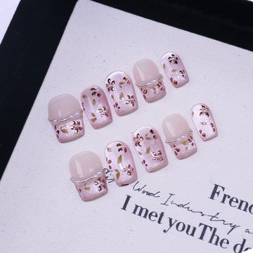 🎀Hannah🎀新品發售春夏新款繁花似錦純手工穿戴甲高級感法式手繪花朵輕奢假指甲貼片中款2026新款上新MJ11