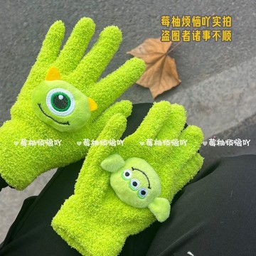 臺灣/✨ 騎車手套 防寒手套 手套新款大嘴怪手套女冬季加厚毛絨保暖珊瑚絨分指手套學生騎行手套