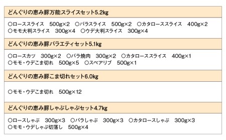 「どんぐりの恵み豚」お肉満載定期便(5ヶ月)_T60（5）-1102_(都城市) 万能スライスセット バラエティセット こま切れセット しゃぶしゃぶセットなど 冷凍 豚肉の定期便 とんかつ スライス しゃぶしゃぶなど