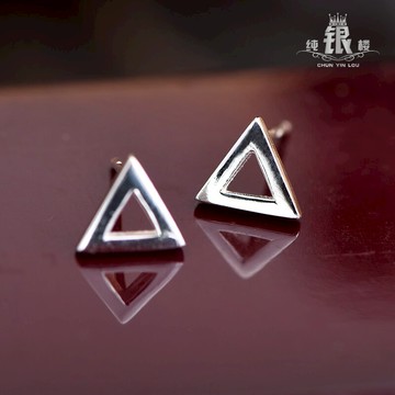 999純銀彎鉤耳釘男款女三角形幾何字母英文氣質個性百搭防過敏潮