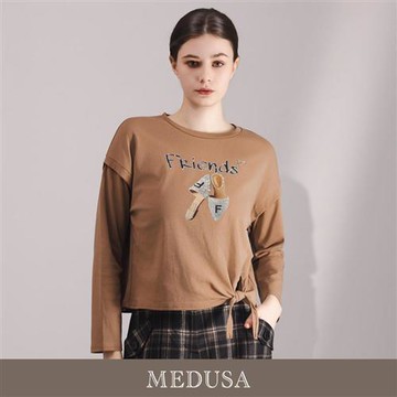 現貨【MEDUSA 曼度莎】駝色高跟鞋交叉綁結T恤（M-XL）｜女T恤 休閒上衣 長袖上衣