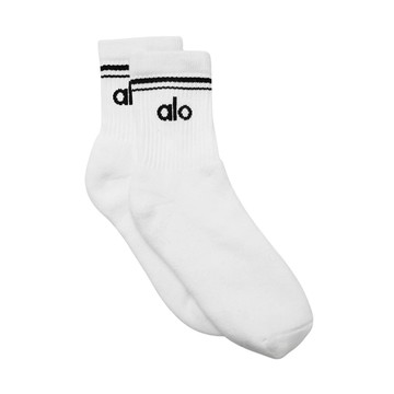 alo Unisex Half-Crew Throwback Sock 中性款復古條紋中筒襪 白底黑 WhiteBlack