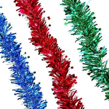 MODACore 摩達客 - 4吋小星星單色寬窄條金蔥彩條龍柱(3條一組-顏色隨機出貨) 可掛聖誕樹/門窗邊/牆沿/派...