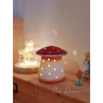 一個抽屜 原創可愛陶瓷蘑菇小夜燈床頭裝飾擺件生日禮物新年禮物