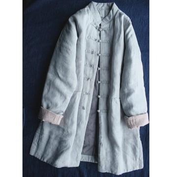 【ACheter】亞麻夾棉外套薄棉衣中襟盤扣中長款棉襖國風禪意# 126397