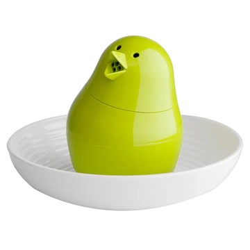 QUALY 唧兒胡椒鹽罐 胡椒鹽罐 + 盤子 120 x 80mm 白盤綠鳥  1組