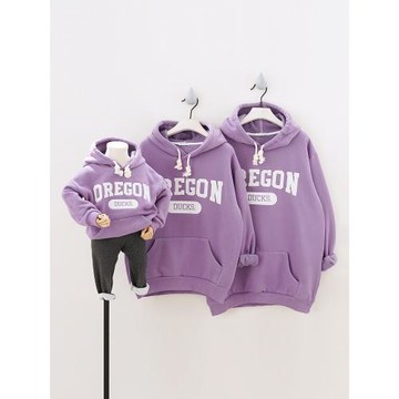 親子裝衛衣春一家三口四口高端紫色連帽母女裝洋氣網紅秋冬母子裝