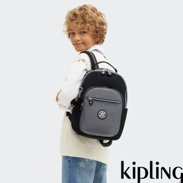 『首爾包』Kipling 黑灰撞色機能手提後背包-SEOUL S