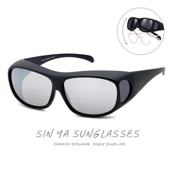 【SINYA】包覆式太陽眼鏡 黑框白水銀 可套近視眼/可單戴 台灣製 抗UV400/PC防爆鏡片/遮陽