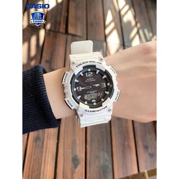 卡西歐手表男女情侶學生白色防水夜光雙顯太陽能光能石英AQ-S810