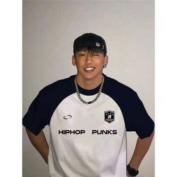 HIP潮牌美式撞色純棉短袖t恤男2026新款潮流寬松運動純棉重磅上衣