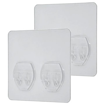 Easy 易立家 正方形雙勾貼片 透明色 無痕掛勾 牆面收納  2個