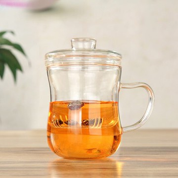 heisou玻璃茶杯耐熱過濾花草泡茶透明帶蓋水杯380ML