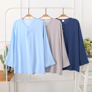 單上衣*夏季中老年男士人造棉睡衣單上衣 長袖睡衣上裝長T恤睡衣