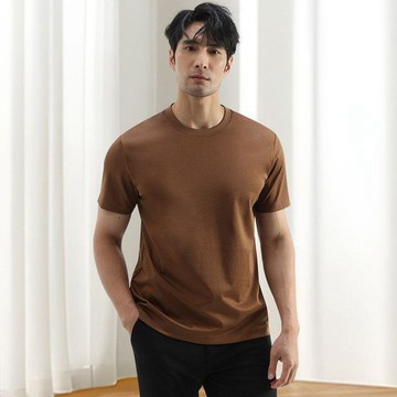 【男裝】臺灣出貨新款2026春夏新款男短袖T恤圓領純色雅古粒莫代爾棉上衣