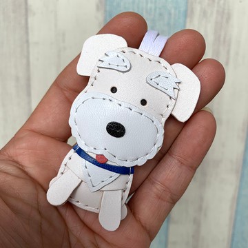 療癒小物 白色 可愛 雪納瑞 純手工縫製 皮革 吊飾 小尺寸