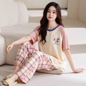 9264 名老顧客回購💚高品質純棉睡衣女士夏季高品質休閒寬鬆短袖長褲l夏天柔軟家居服UKNM