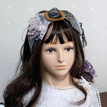 蝴蝶結鬆緊髮帶/ 獨一無二 手工寬版刺繡蕾絲頭帶頭巾頭飾 寬髮帶