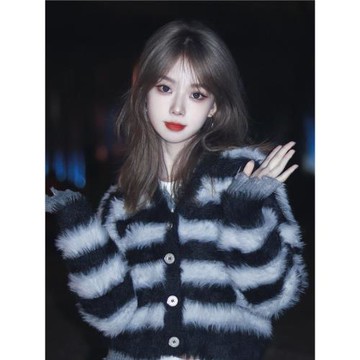 軟糯高級感仿貂絨開衫V領毛衣