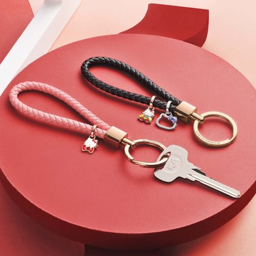 Hello Kitty特別版 客製化刻字 編織皮革鑰匙圈 (4色)